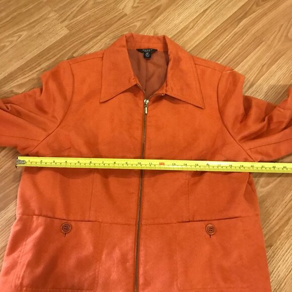 Index Petite Womens Orange Zip-Up Jacket 100% Polyester Size 14P Fall Suede Like - Picture 12 of 12
